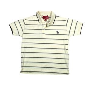 Abercrombie Fitch Polo Mens Medium Yellow Stripe Moose Logo Y2K Preppy Shirt